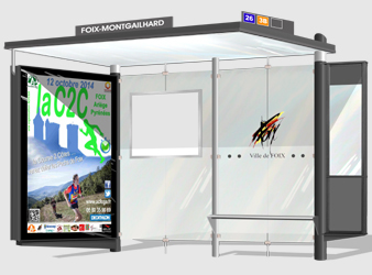 Abri bus reflet / structure en acier / bardage en verre securit / avec banquette / 300 x 157 cm_1