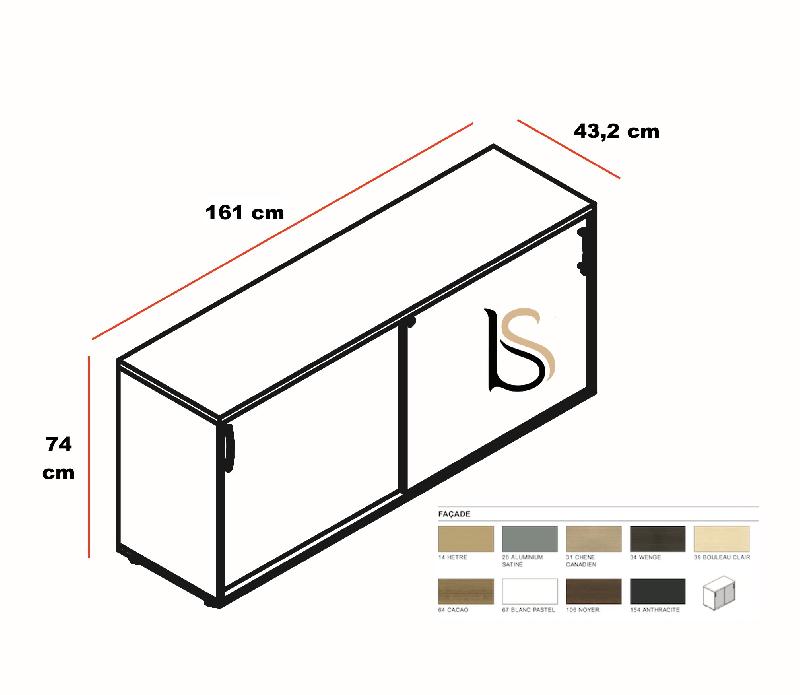Armoire basse portes coulissantes - MDD - Gris, Sans socle de finition_2