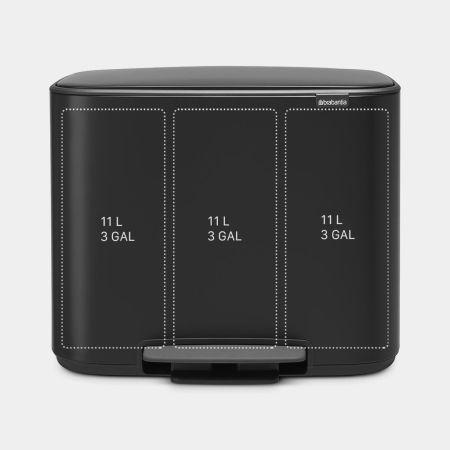 Poubelle à pédale Brabantia Bo - 3 x 11 litres - Matt Black - Tri sélectif avec style_1