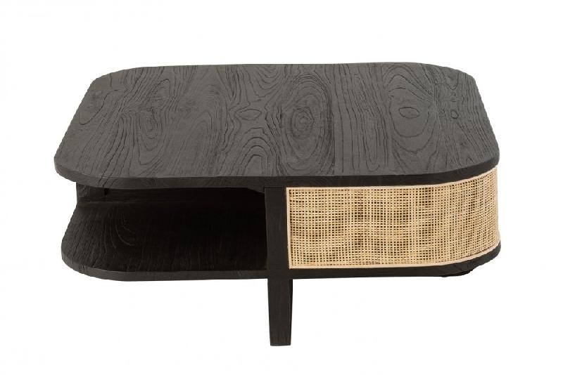 Table basse RARY - bois exotique noir et rotin naturel - avec niche de rangement - 84,5 x 84,5 x 36 cm_1