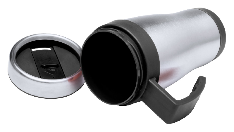 Mug thermo - double paroi en acier inoxydable - finition plastique colorée - 450 ml avec poignée_1