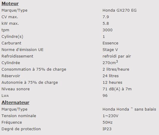 Groupe électrogène Eg3600 - Europower - 3.6 kVA max - 230V - Réf. 999000618_1
