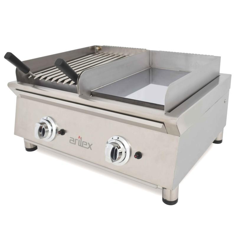 Fry-Top à Gaz DUO plaque lisse en CHROME et Grill - L700 | Arilex - 70FRYGCBN_1