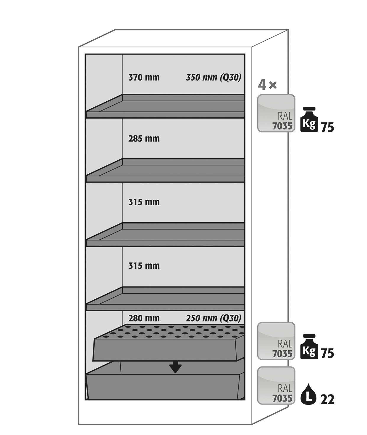 Armoire de sécurité Q-CLASSIC-30 modèle Q30.195.086.FU.WDASR - réf 37581-060-34629 - stockage de substances dangereuses inflammables - robuste et certifiée NF EN 14470-1_1