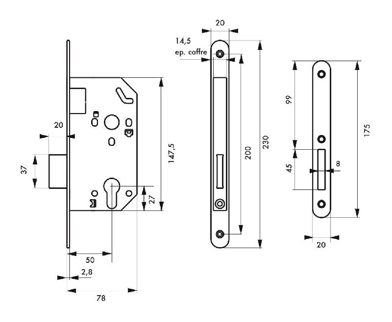 Serrure encastrable pour porte d'intérieur Unimax NF - têtère noire - THIRARD - référence 00015205_1