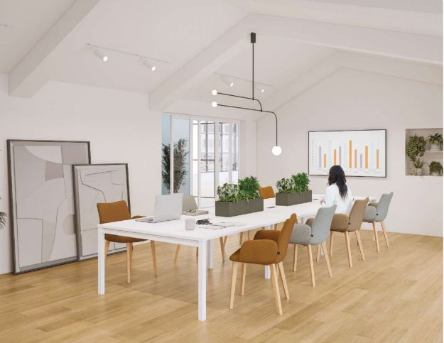 Bureau de réunion - Gamme COWORK' - Table avec plantes artificielles et électrification prête à brancher_2