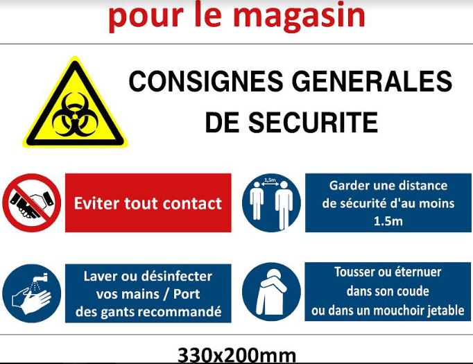 Consignes de sécurité - PVC1 ou vinyle adhésif - format 250x330mm ou 330x250mm - ref covsite ou covmag_1