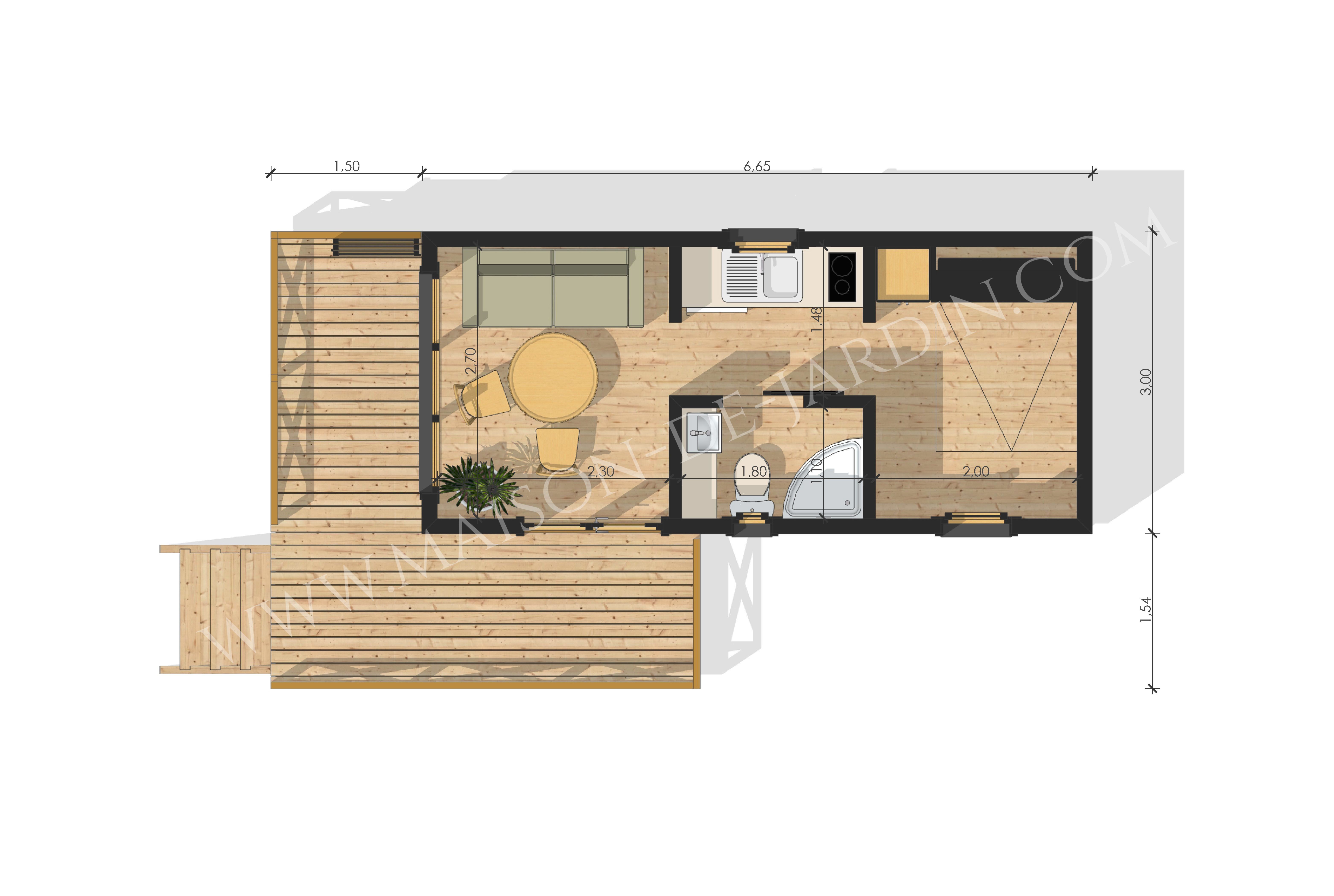 Studio de jardin 20 m² - maison de jardin avec ossature bois et bardage rouge - modifiable et isolé_1