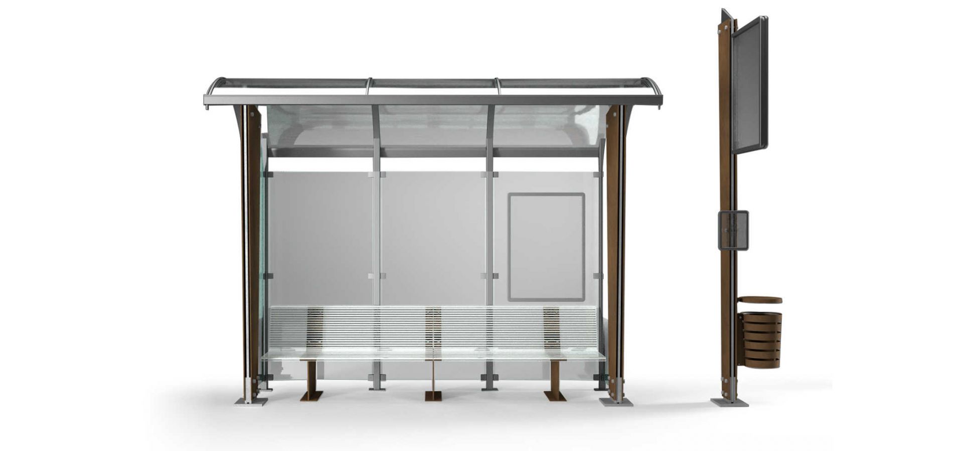Abri bus omnibus / structure en acier / bardage en verre trempé / avec banquette / 370 x 175.5 cm_0