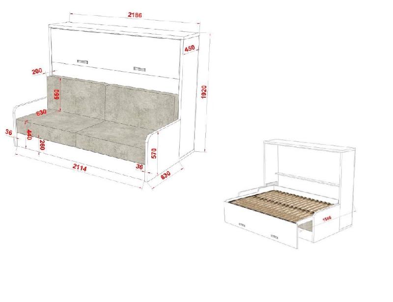 Armoire lit transversale Bora Sofa - canapé intégré - couchage 140x200 cm - structure mélaminé chêne - façade blanc mat_1