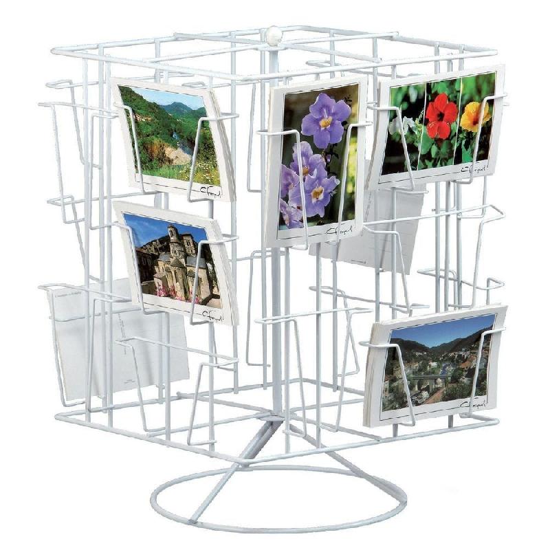 Présentoir comptoir de cartes postales 20 vues - socle diamètre 24cm - tournant - acier blanc_1