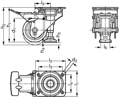 Roulette d'immobilisation pivotante, à platine avec pied fixe_1