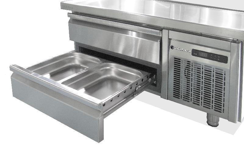 Soubassement réfrigéré Positif 1210mm 2 tiroirs GN2/1 Coreco_1