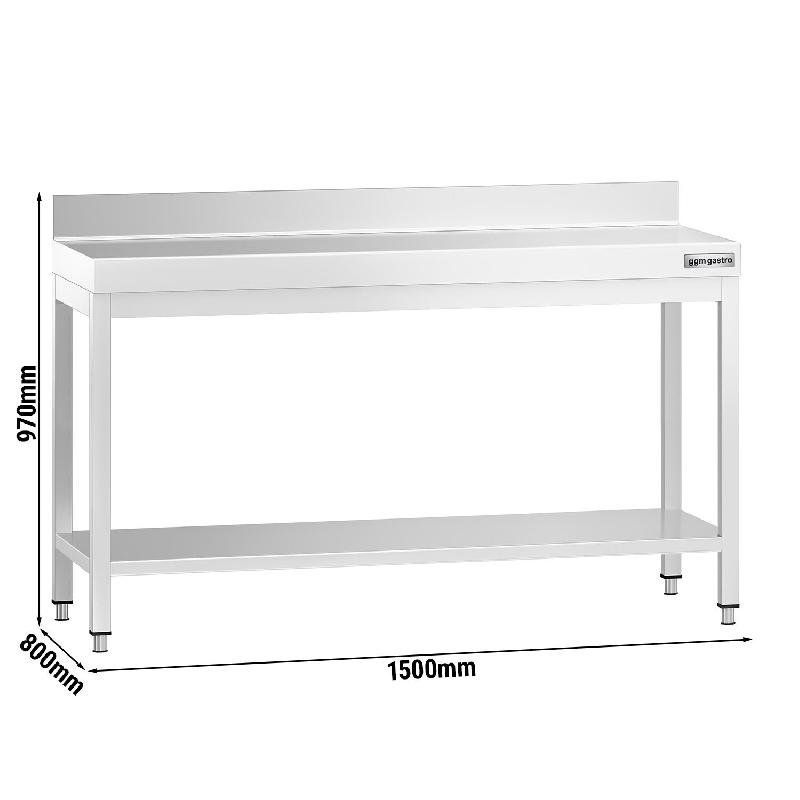 Table Inox de Travail Premium avec Dosseret et Etagère - Profondeur 800 - 1500_1