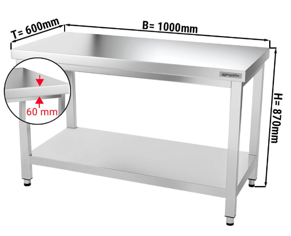 Tables Inox centrales Premium avec Etagère - P 600 mm | Ggm - 1000_1
