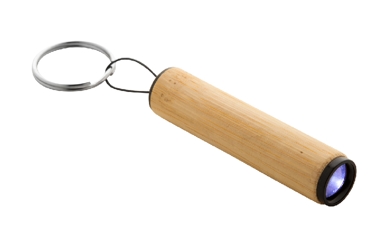 Lampe de poche en bambou - mini format avec LED blanche et porte-clés en métal_1