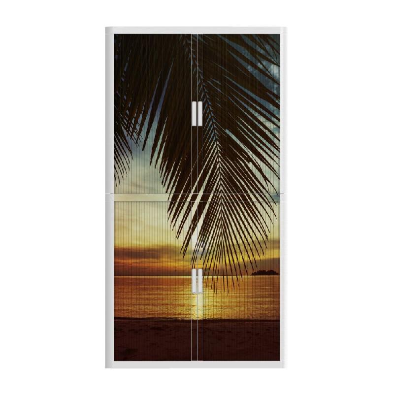 Armoire à rideaux avec décor mer - EasyOffice. - Haute, Coucher de soleil_1