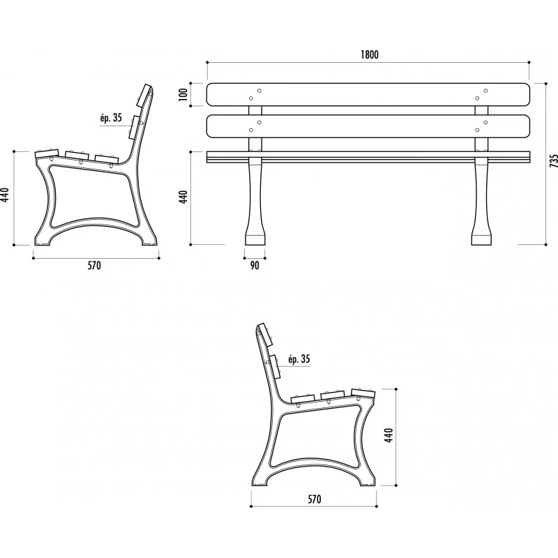 Banc SARAGOSSE Bois et Fonte 5 lames_1