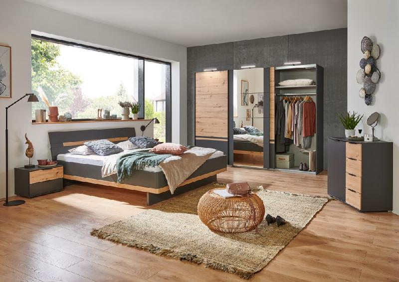 Cadre de lit GIRBO 180 x 200 cm - Graphite et Chêne Artisan - Style contemporain avec tête de lit incluse_1