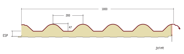 Panneau sandwich imitation tuile 40mm - Toitures neuves ou rénovations - Rouge 8004, noir ou flammé_1