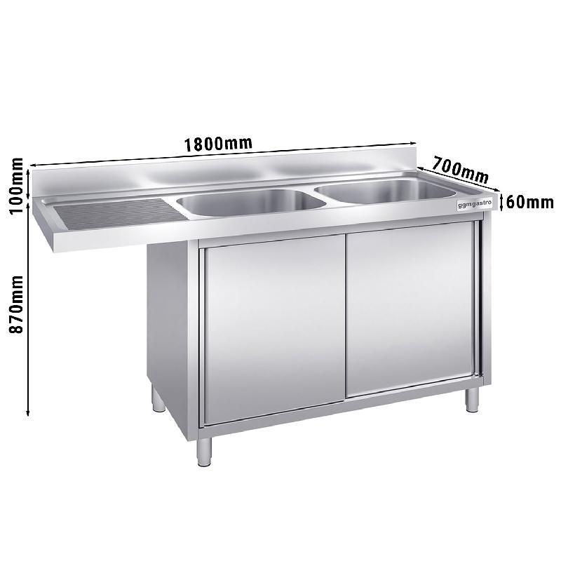 Plonge Inox 2 bacs sur placard avec passage lave-vaisselle - P 700 - GGM - 1800 mm bac à droite_1