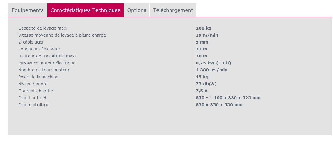 Treuil élévateur AIRONE 200N - IMER France - Portée 200 kg avec potence télescopique 1 100 mm_1