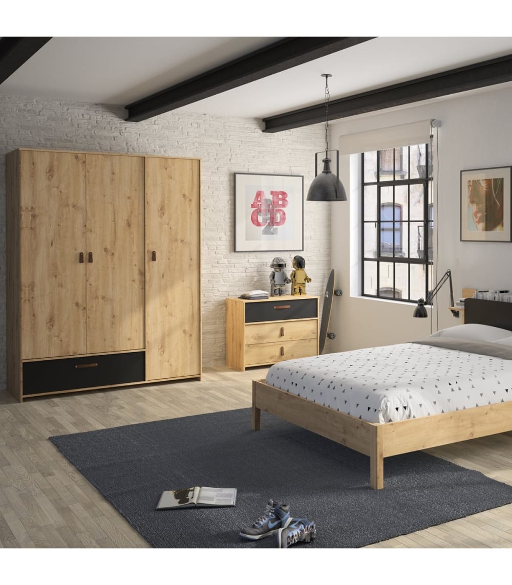 Armoire 3 portes 1 tiroir - Style industriel - Artisan M21044165 - Chêne marron - Fabrication française - 152x60x200 cm_1