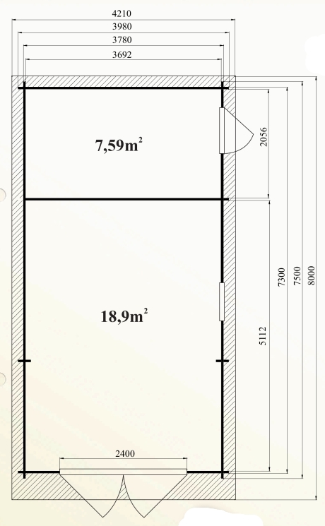 Garage simple bois platane 30 / 30 m² / toit double pente / porte battante / 3.98 x 7.50 x 2.84 m_1