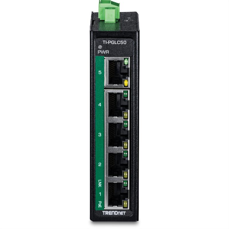TRENDnet  TI-PGLC50 Mini switch Rail DIN PoE+ Gigabit industriel à 5 ports_1