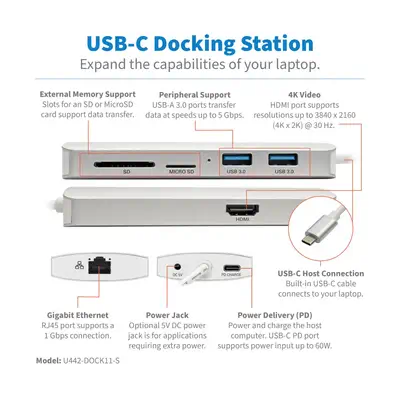 Tripp Lite U442-DOCK11-S station d'accueil USB 3.2 Gen 2 (3.1 Gen 2) Type-C Argent_1