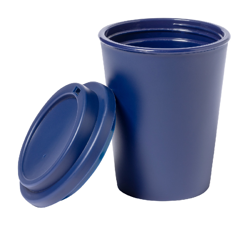 Mug thermos - isotherme à double paroi en plastique PP - 300 ml - couleur bleu foncé_1