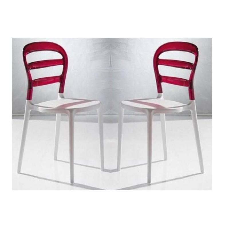 Lot de 4 chaises design DEJAVU - polycarbonate rouge et blanc, pieds laqués blancs_1