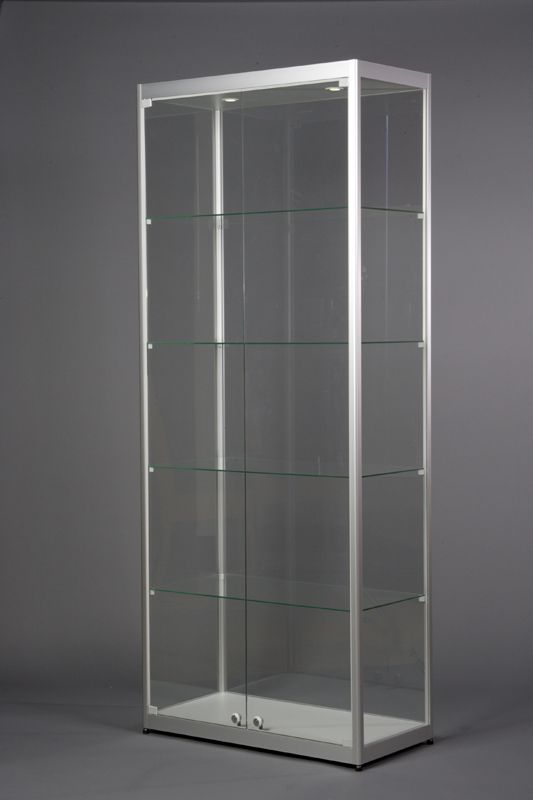 Vitrine haute argent l 80 cm portes battantes en façade et eclairage led_1
