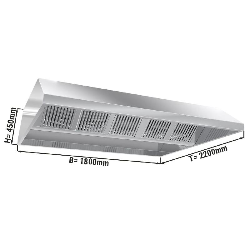 Hottes de plafond inox statiques - avec lampe et filtres - Profondeur 2m20 - 1800_1