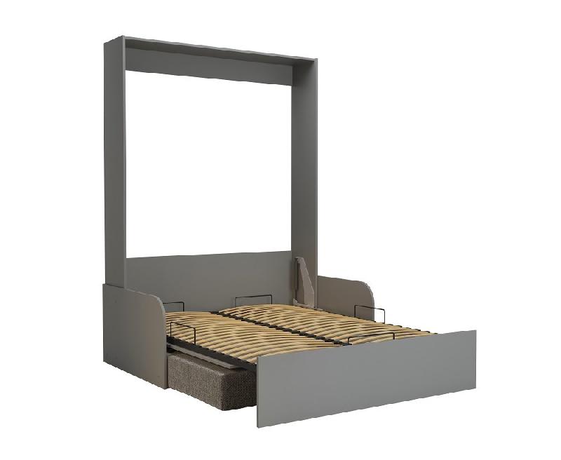 Armoire-lit escamotable Dynamo Sofa - Canapé gris avec accoudoirs bois - Couchage 140x200 cm - Structure gris mat_1
