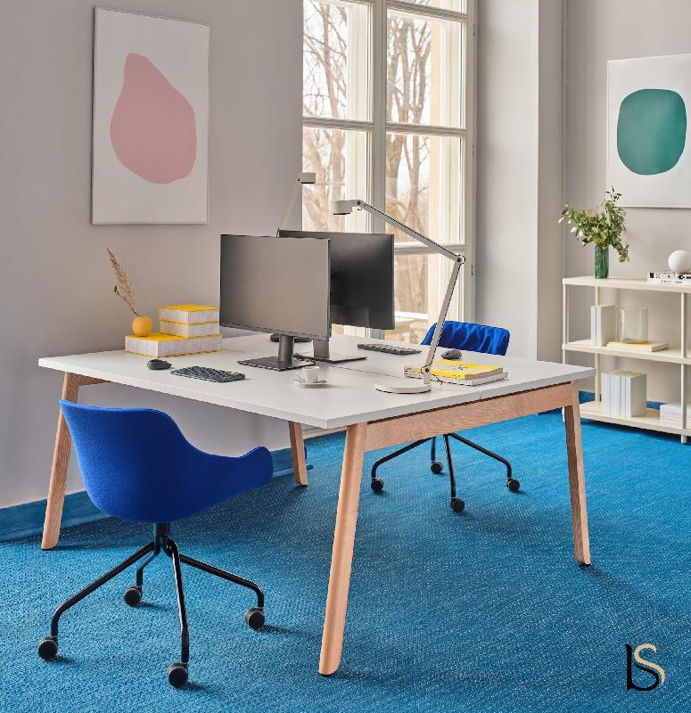 Bureau 2 personnes Ogi Wood - MDD - Non, Blanc, 120 x 141 cm_1