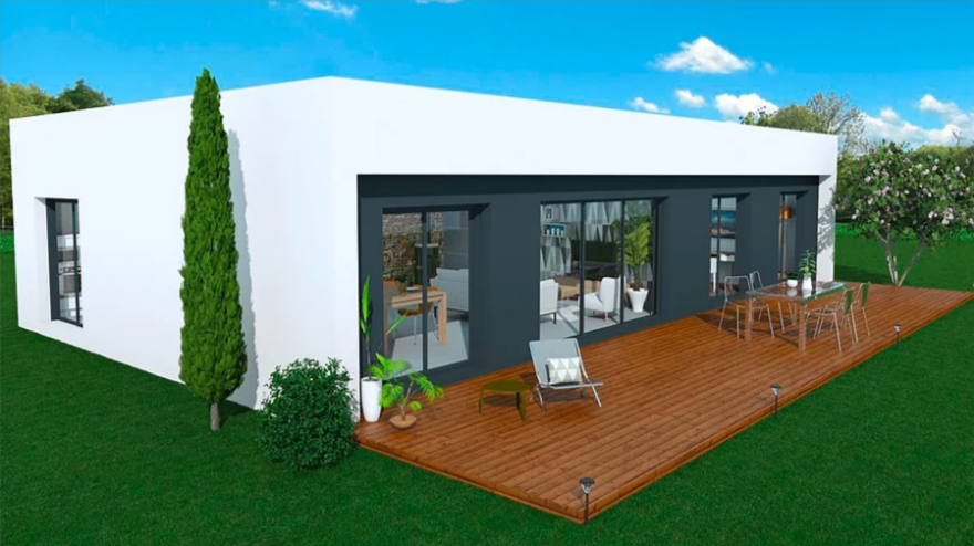 Maison à ossature en bois plain-pied moov 4 / surface habitable 114 m² / surface brute 135 m² / 4 pièces / toit plat_2