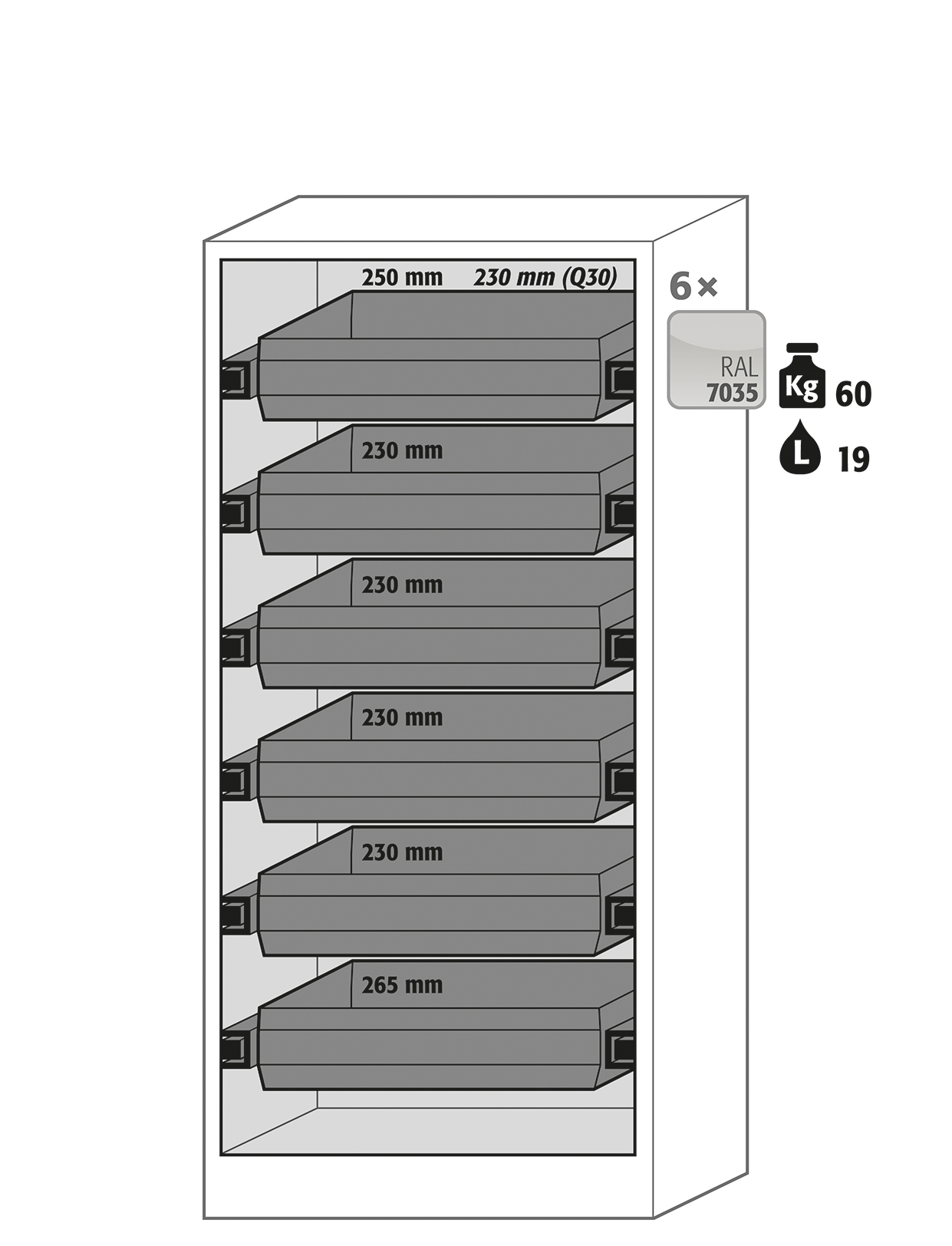 Armoire de sécurité Q-PEGASUS-90 - Modèle Q90.195.090.WDAC - Réf 30042-047-33629 - Type 90 avec portes battantes et résistance au feu NF EN 14470-1_1