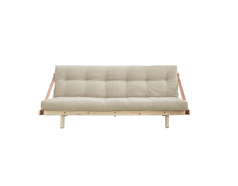Banquette futon JUMP en pin massif - Coloris beige - Couchage 130 x 190 cm - Design scandinave avec lanières en cuir_1