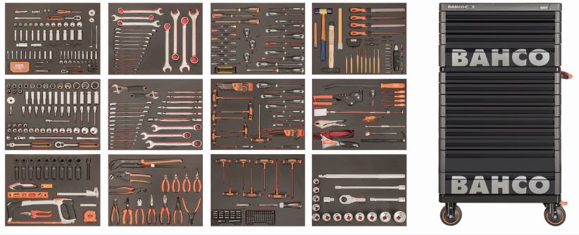 Servante d'atelier avec 560 outils à usage général - 9 tiroirs E77 + coffre 4 tiroirs E87 - Châssis robuste en acier_1