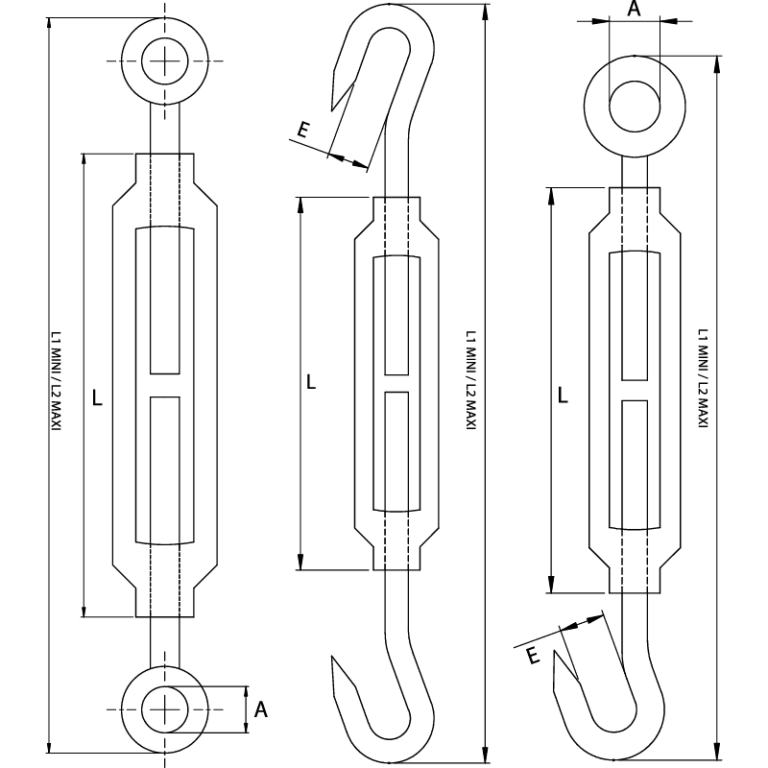 Tendeur d'arrimage en inox - REF : 44300 - Traction axiale et haubanage - Inox AISI 316_1