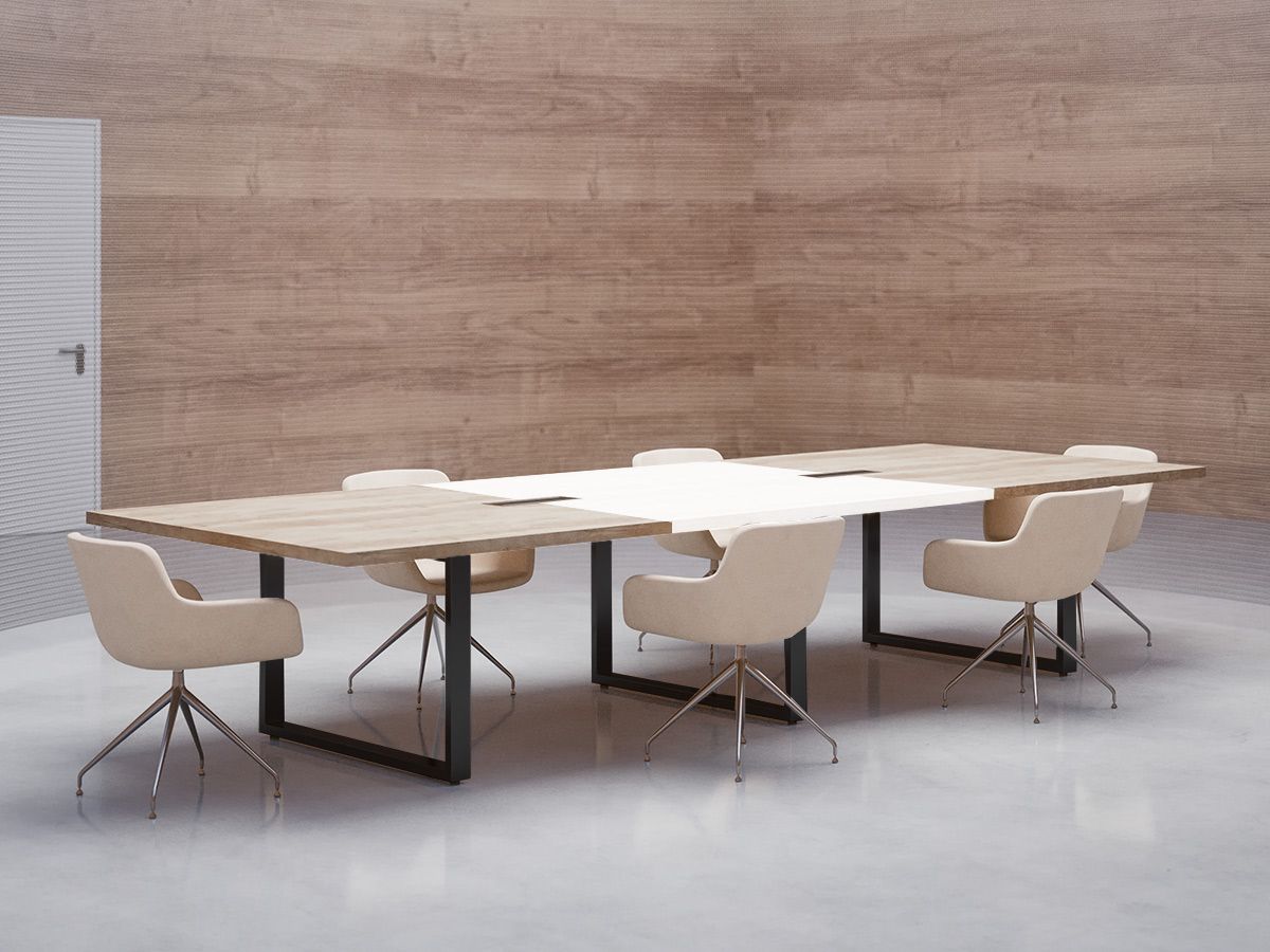 Table de réunion ÉCLAT bicolore - extensible avec top access et piètement métal_1