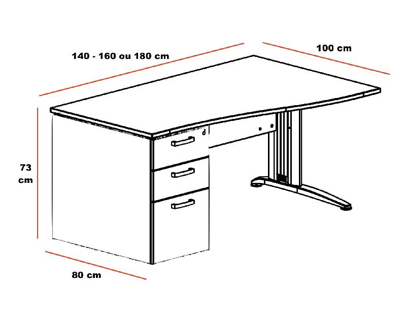 Bureau vague Sigma avec caisson - Mobel Linea - 140, Acacia foncé, Droite, 3 tiroirs_1
