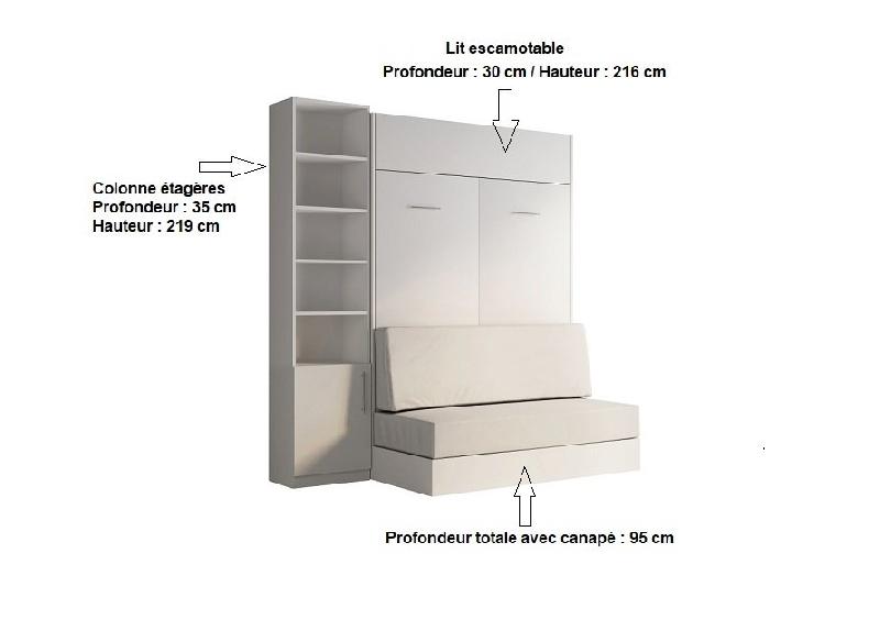 Composition lit escamotable blanc Dynamo Sofa - Canapé intégré blanc cassé - Couchage 140x200 cm - L : 201 cm_1