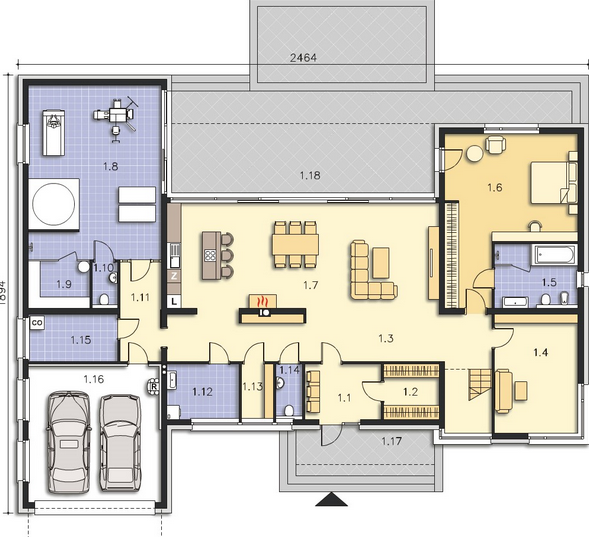 Maison préfabriquée en acier - 300m2 à deux étages - 5 chambres ou 4 chambres et un bureau - ISK288_1