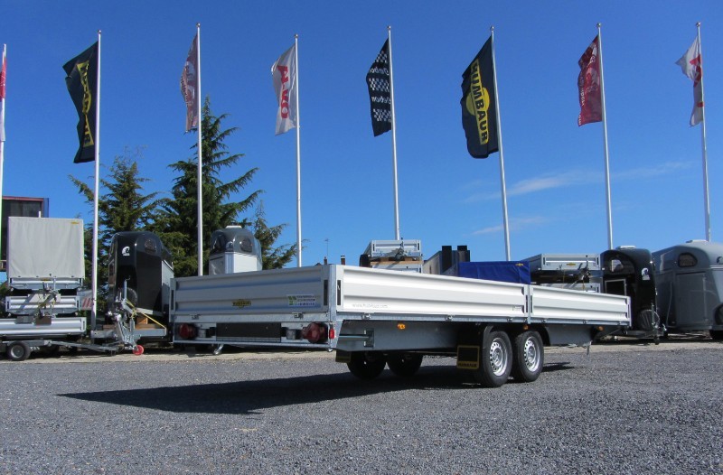 Remorque plateau Humbaur HT 356124 - 2 essieux - acier galvanisé - roues dessous - ridelles alu_1