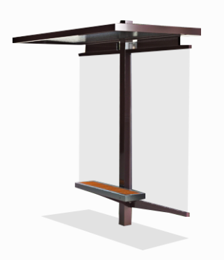 Abri bus station / structure en acier / bardage en verre trempé / avec banquette / 254 x 100 cm_1