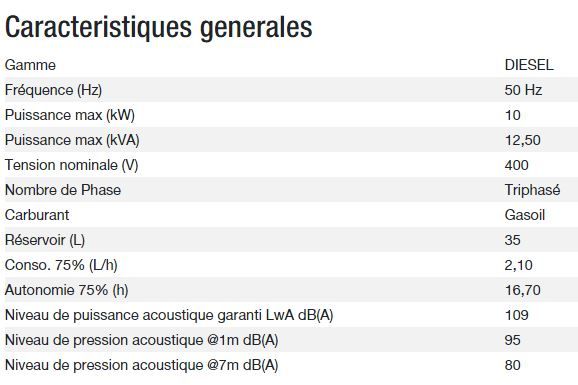Groupe électrogène Diesel 15000 TA XL Export - Kohler - Puissance max 10 kW - 12,50 kVA - 400V_1
