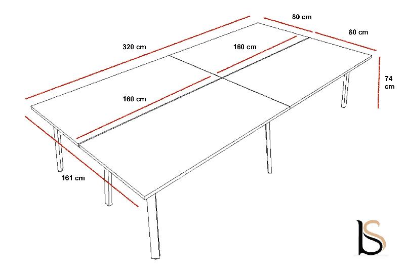 Bureau Bench 4 personnes Ogi A - MDD. - Anthracite, Blanc, 320 x 161 cm_1