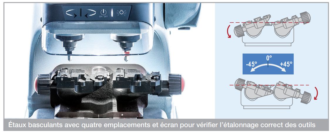 Machine à tailler les clés laser et tubulaires avec étaux basculants